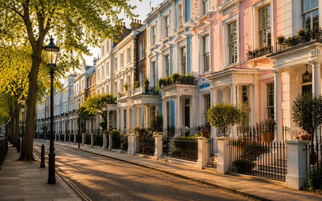 Colorful Victorian houses in Notting Hill, London