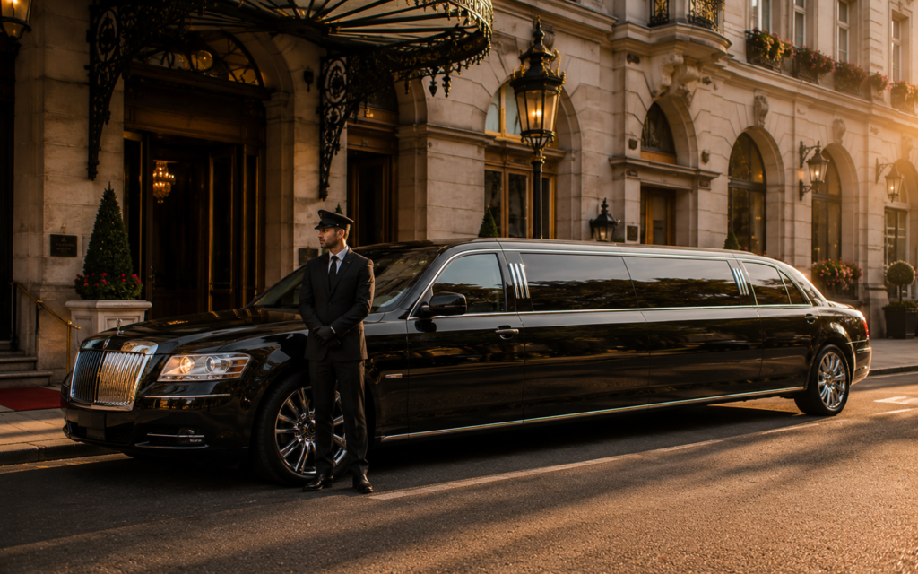 Luxury stretch limousine with professional chauffeur in London
